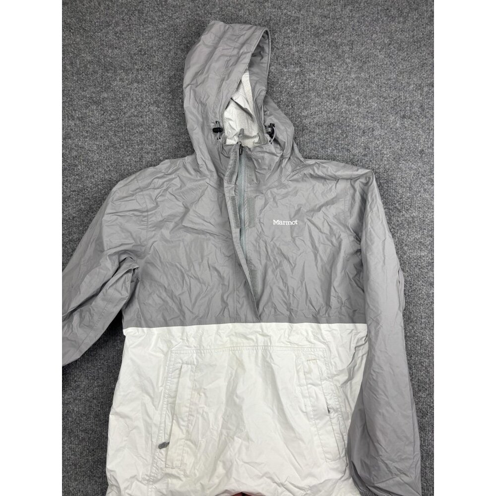 Marmot Jacket Mens Medium Gray White Hooded Half Zip‎ Pullover Windbreaker